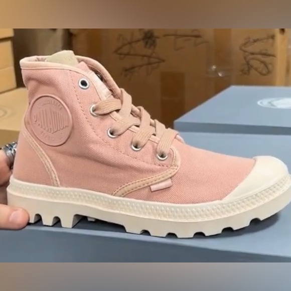Palladium Shoes - 🆕 Palladium Pink and Cream Ankle Boots with Rugged Outsole. Size 6. Only Pink